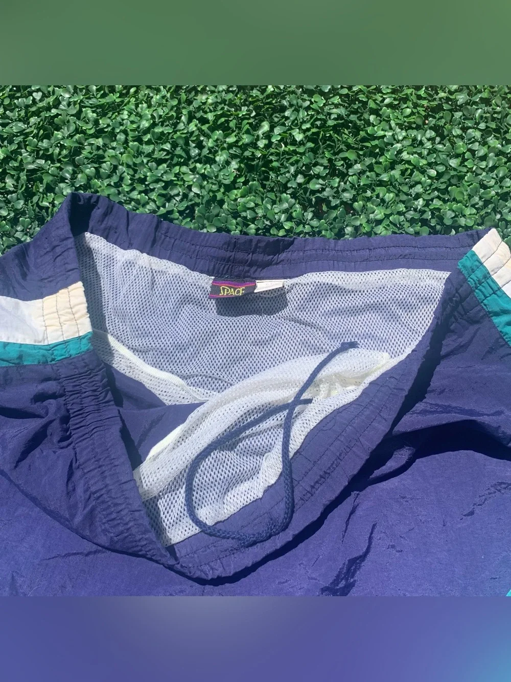 Vintage SPACE blue nylon swim trunks - needs elastic repair